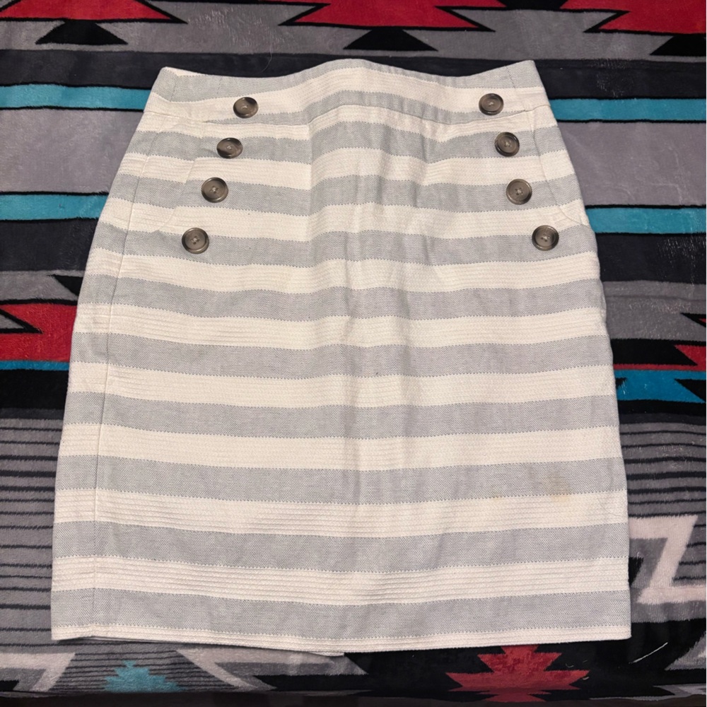 LOFT Gray and White Striped Skirt